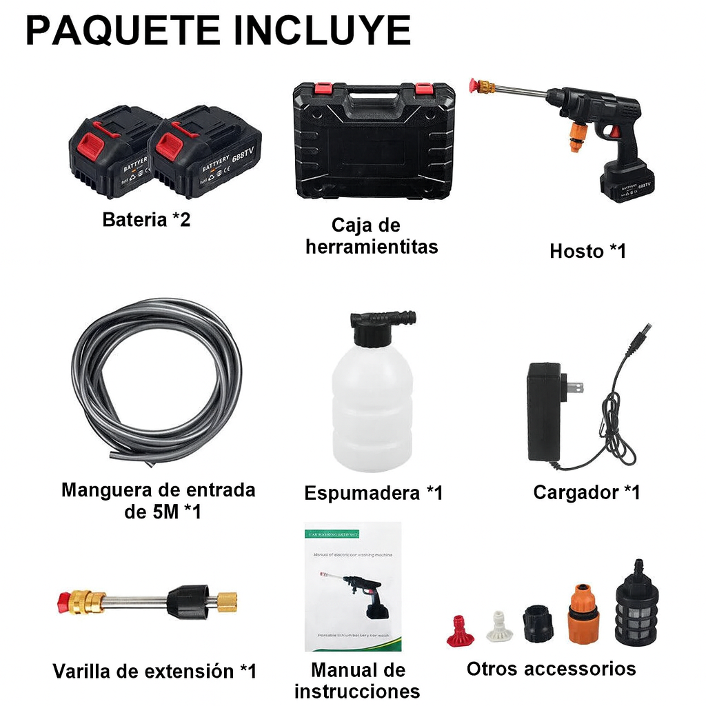 🚀 Hidrolavadora Portátil 2 Baterías 48V