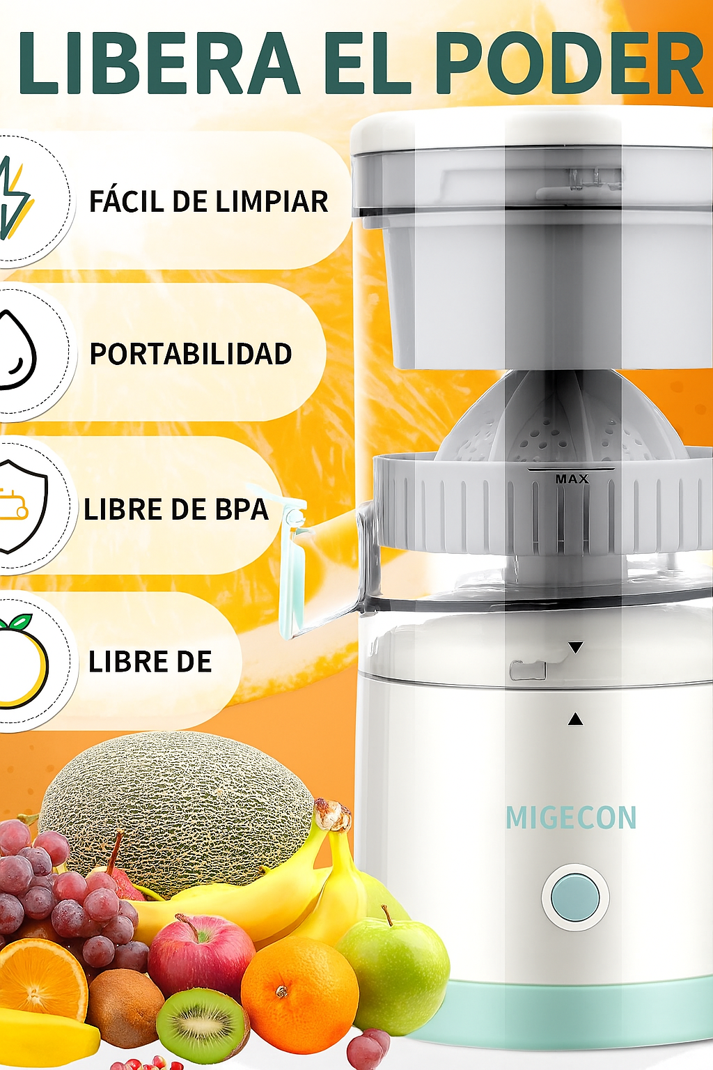 🍊 Exprimidor Eléctrico de Cítricos Inalámbrico con Carga USB